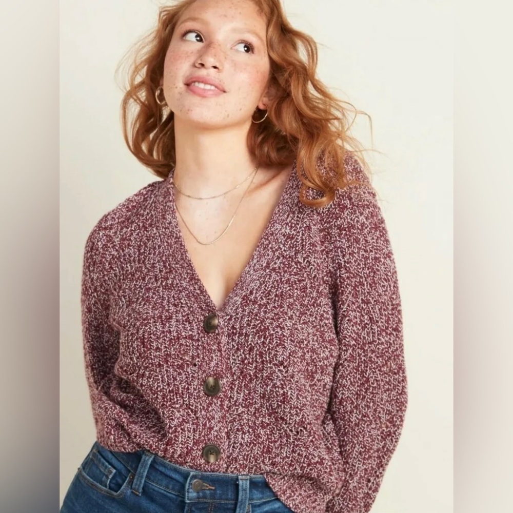 OLD NAVY Pointelle Button-Front Chunky Knit Cottagecore Cardigan Sweater Size XS